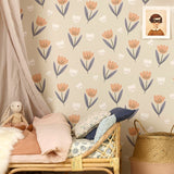 Fleur wallpaper in Peach by Hibou Home