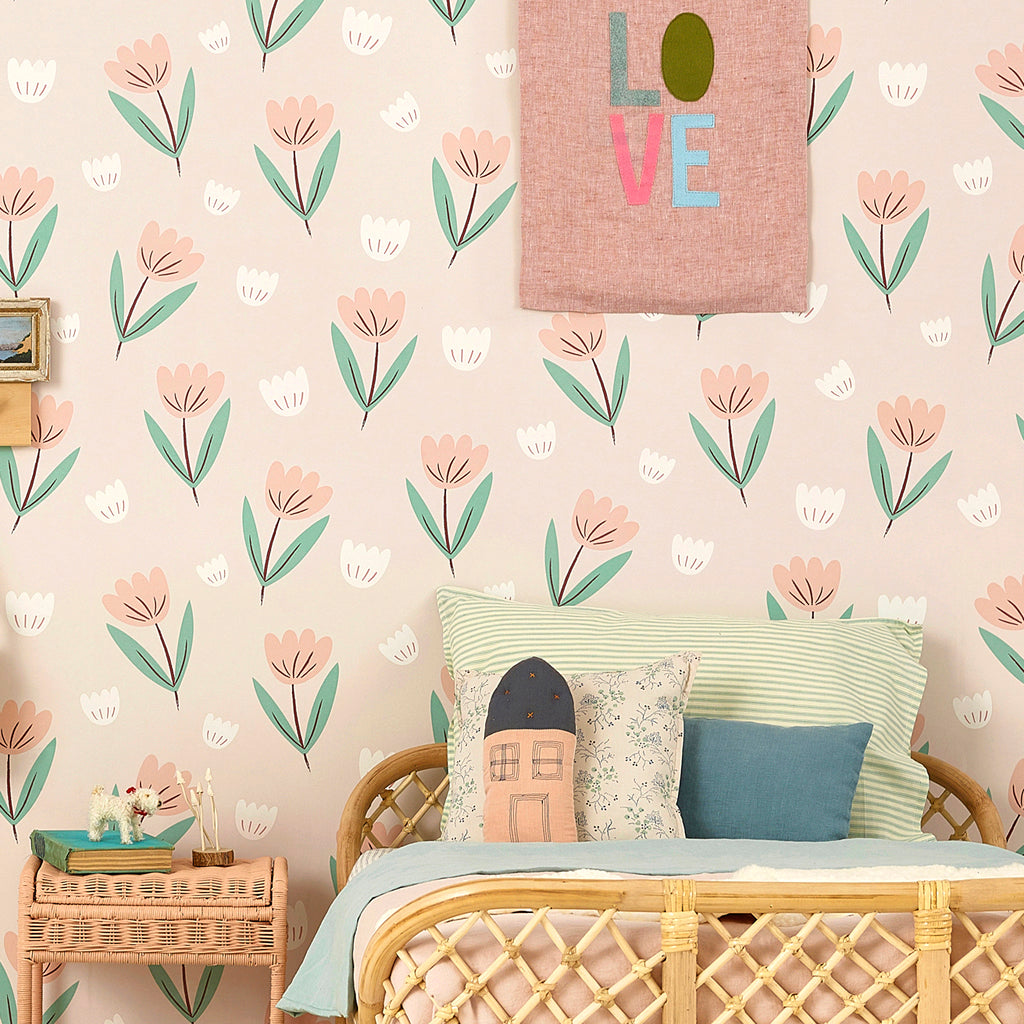 Fleur wallpaper in Summer Pink by Hibou Home