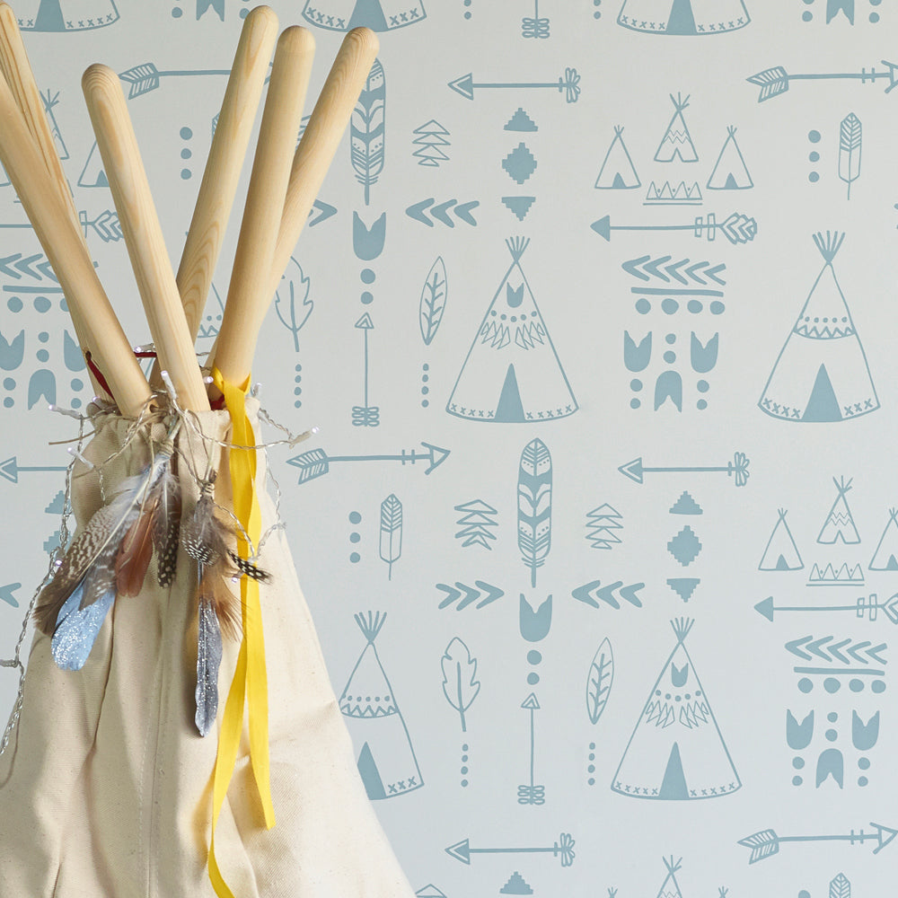 Teepees wallpaper - Storm Green/Grey