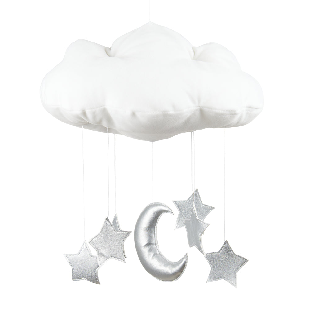 Cloud mobile with silver stars and moon